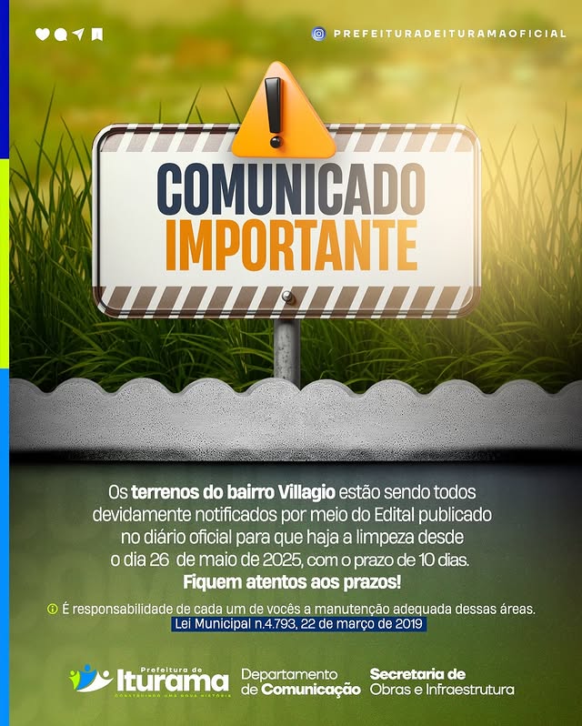 Post do instagram da Prefeitura de Iturama